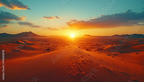 Sunset over arid mountain landscape, beauty in nature generated by AI