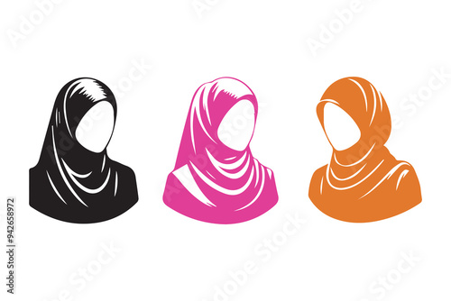 Hijab silhouette icon Muslim women's Veil clothing Illustration