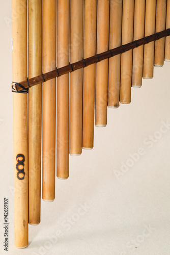 Panpipes on beige background isolated. Rondador. Andean Instruments. South American instruments. Wind instruments. Pan flute.