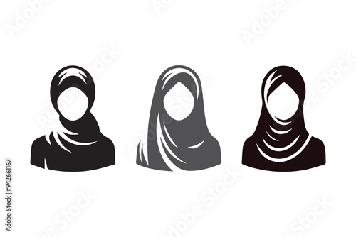 Hijab silhouette icon Muslim women's Veil clothing Illustration