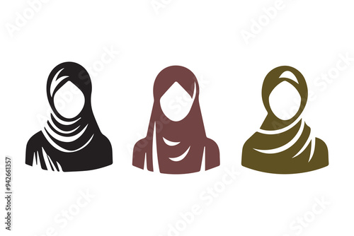 Hijab silhouette icon Muslim women's Veil clothing Illustration