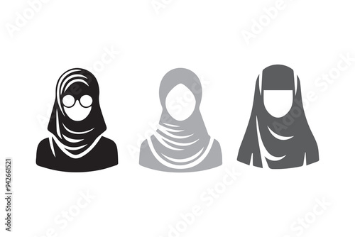 Hijab silhouette icon Muslim women's Veil clothing Illustration