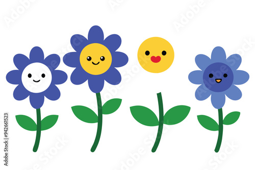 Cute Cartoon Daisy with a Smiling Face and Colorful Petals