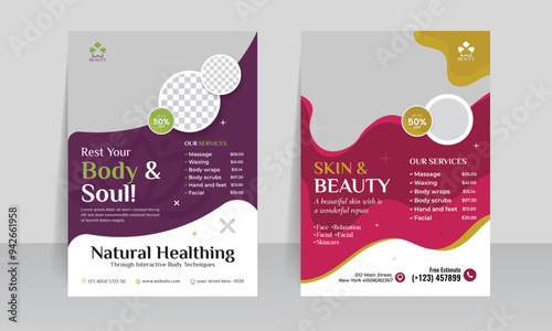 Beauty and spa flyer design template. spa center poster with treatment or relaxing premium style layout design