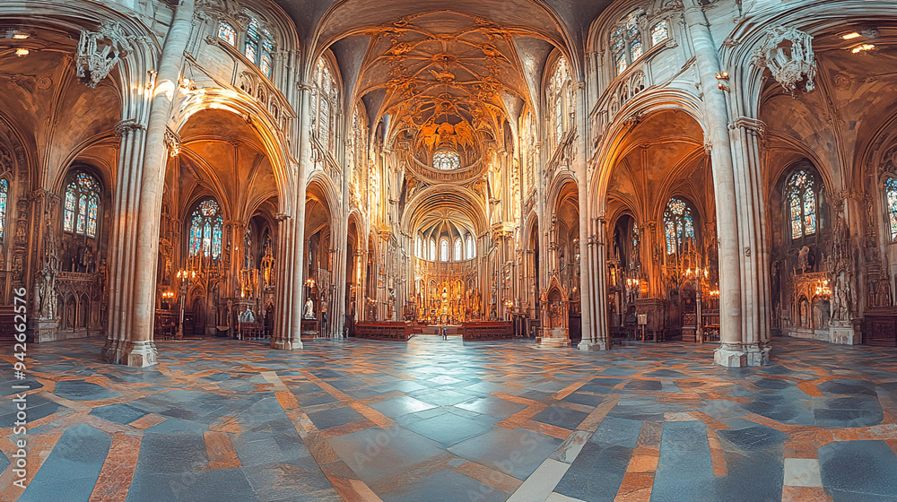 Obraz premium Exploring the Majestic Architecture of a Historic Cathedral: Virtual Tour