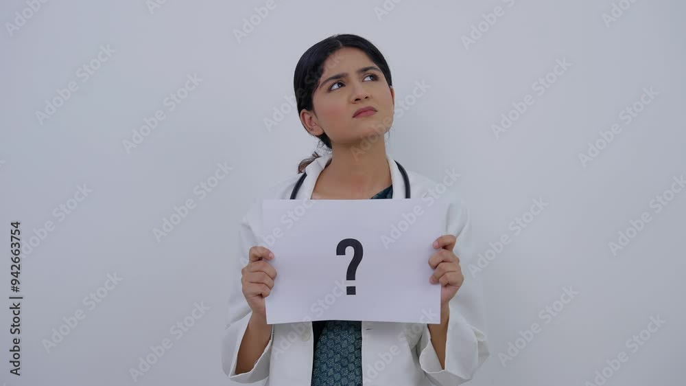 Indian Female Doctor Holding Question Mark Poster Indian Female Doctor Holding Question Mark Poster