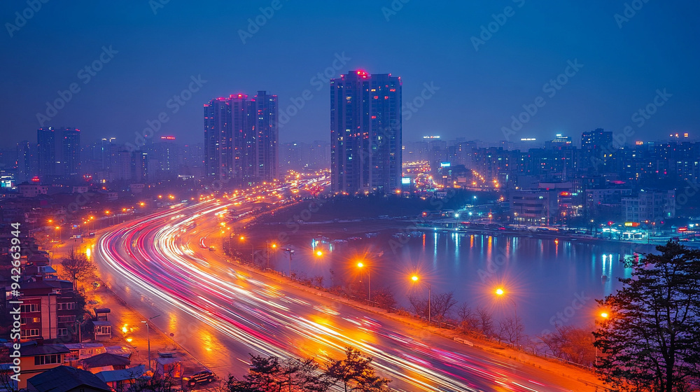 Aerial view of a congested multi-lane highway, showing a heavy traffic jam with vehicles bumper to bumper, highlighting urban congestion and travel delays Aerial view of a congested multi-lane highway, showing a heavy traffic jam with vehicles bumper to bumper, highlighting urban congestion and travel delays