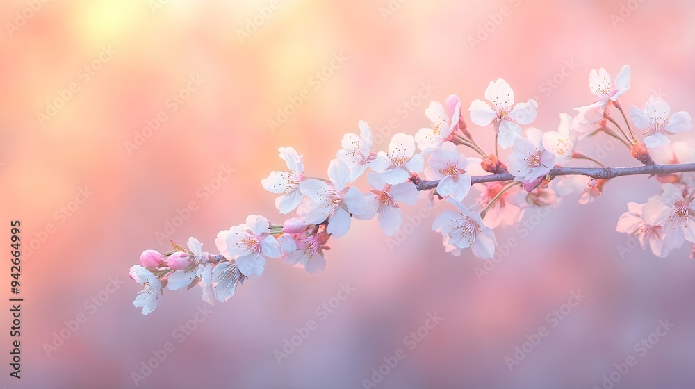 Cherry blossoms morning sky. Generative AI Cherry blossoms morning sky. Generative AI