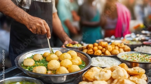 A vendor serving puchkas pani puri in Kolkata, with customers gathered around, puchka, Indian street food, Kolkata photo