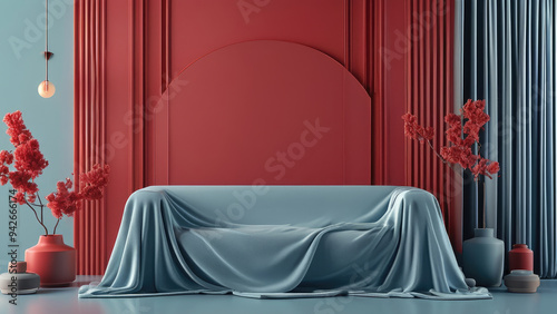 Elegansi Karpet dengan Warna Deep Blue dan Red: Wallpaper, Background, dan Backdrop yang Mewah photo