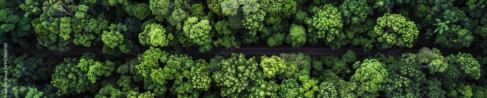 Panoramic view of dense forest canopy, lush greenery from above Panoramic view of dense forest canopy, lush greenery from above