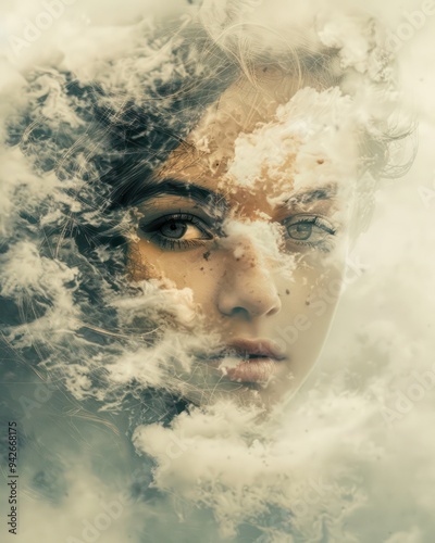 A nature spirit manifests from swirling mist, transforming into a girl, illustrating the enchanting and mystical qualities of nature's spirit and its magical transformation.