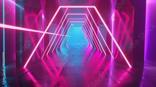 Futuristic neon lights and geometric patterns, high-tech, sleek, clean, vibrant art backdrop