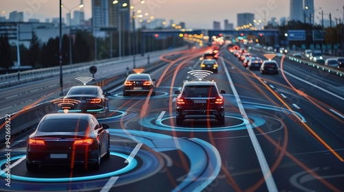 Autonomous vehicles on smart highways, depicting the future of transportation photo
