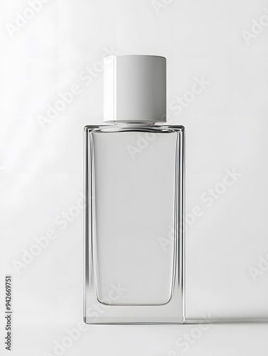 A glossy plastic cosmetic bottle packaging mockup, elegantly designed and isolated on a white background, showcasing a sleek and modern appearance