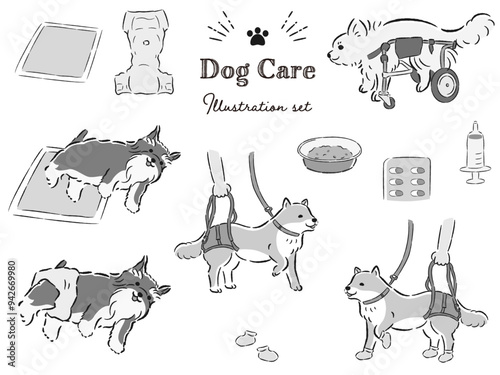 犬の介護関連のイラストセット