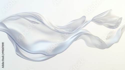 Abstract white background featuring a fluttering scarf A waving fabric being swept by the wind 3D illustration