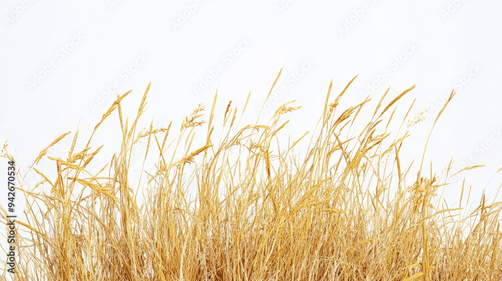 Dry yellow grass isolated on a white background, showcasing its texture and color. Dry yellow grass isolated on a white background, showcasing its texture and color.
