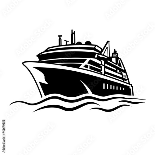 Cruise Ship | Large Ship | Nautical Miles | Marine Deck Department | Engine Department | Ocean Liner | Sea Vehicle | Travel | Original Illustration | Vector and Clipart | Cutfile and Stencil