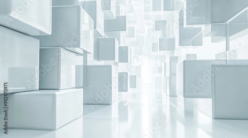 Abstract futuristic background featuring a structure of white cubes 3D rendering