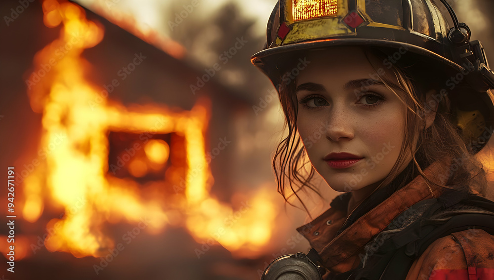 A brave firefighter stands confidently amidst the flames, showcasing dedication and courage in the face of danger. A brave firefighter stands confidently amidst the flames, showcasing dedication and courage in the face of danger.