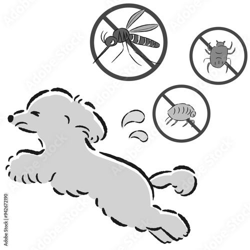 犬と害虫（蚊、ノミ、ダニ）のイラストセット