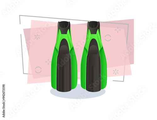 Pair of flippers flat illustration. Aqualung, scuba diving, underwater swimming. Water sport concept. Vector can be used for topics like leisure, hobby, sport