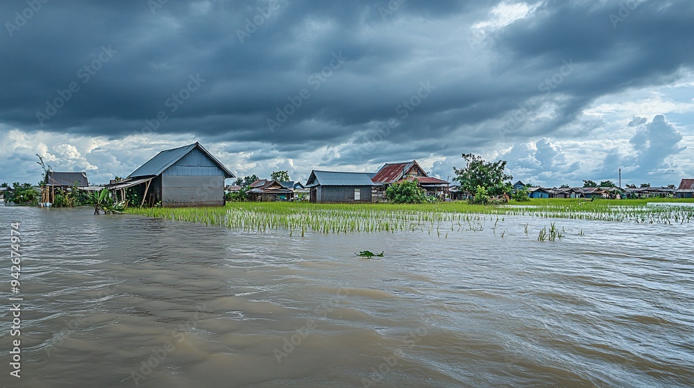 Submerged Rice Natural disaster, river flooding in the Mekong Delta, submerged rice ...