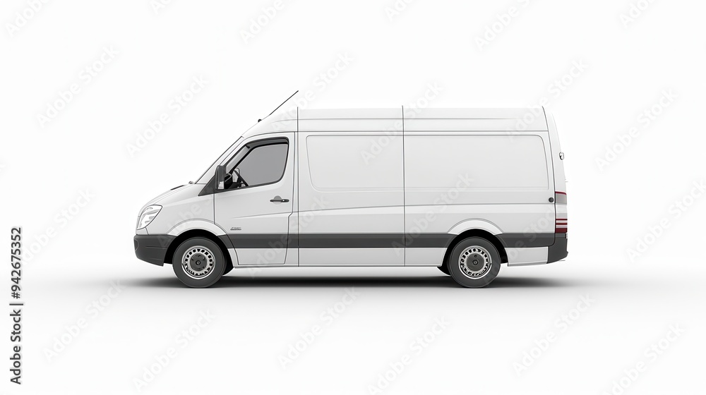 White Cargo Van for Shipping and Delivery Industry on Plain Background White Cargo Van for Shipping and Delivery Industry on Plain Background