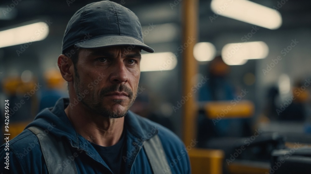 Please give me different portrayals of a worker with a muscular build. Please give me different portrayals of a worker with a muscular build.