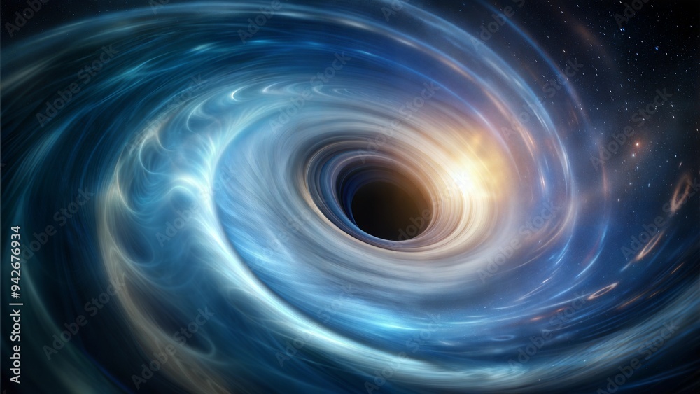 Black Hole Background with a Swirling Vortex and Intense Gravitational Pull, Surrounded by Light Distortion, Dark and Powerful