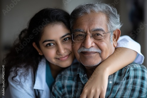 Young Woman Embracing Her Grandfather with Love and Affection
