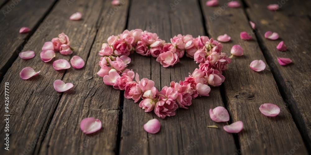 A romantic gesture of love, captured in a simple arrangement of pink petals on a weathered wooden surface, evoking the essence of valentine's day and the beauty of nature. A romantic gesture of love, captured in a simple arrangement of pink petals on a weathered wooden surface, evoking the essence of valentine's day and the beauty of nature.