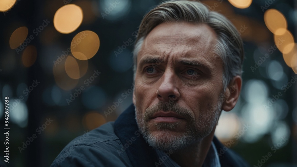 Pensive man up close, emotions reflected in his eyes. Pensive man up close, emotions reflected in his eyes.