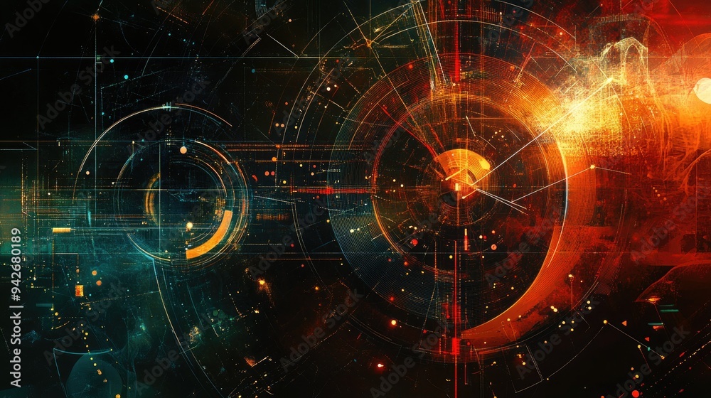 Obraz premium Abstract shapes and lines forming mathematical symbols for global themes, set in a straightforward and elegant design.