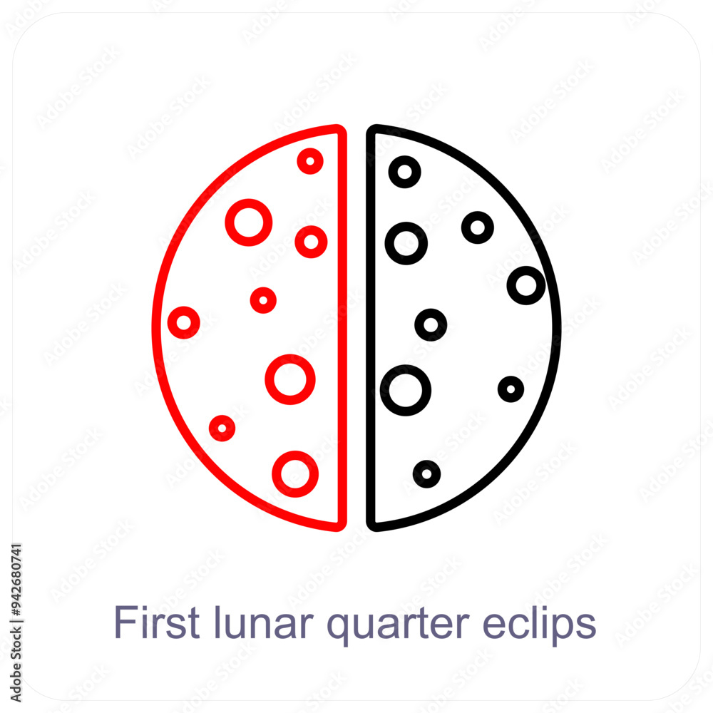 First lunar quarter eclips and astronomy icon concept First lunar quarter eclips and astronomy icon concept