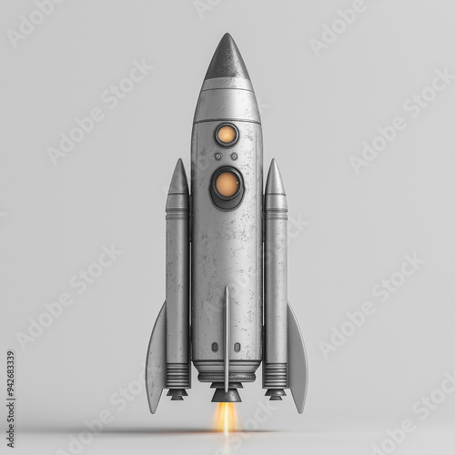 A silver space rocket isolated on a white background