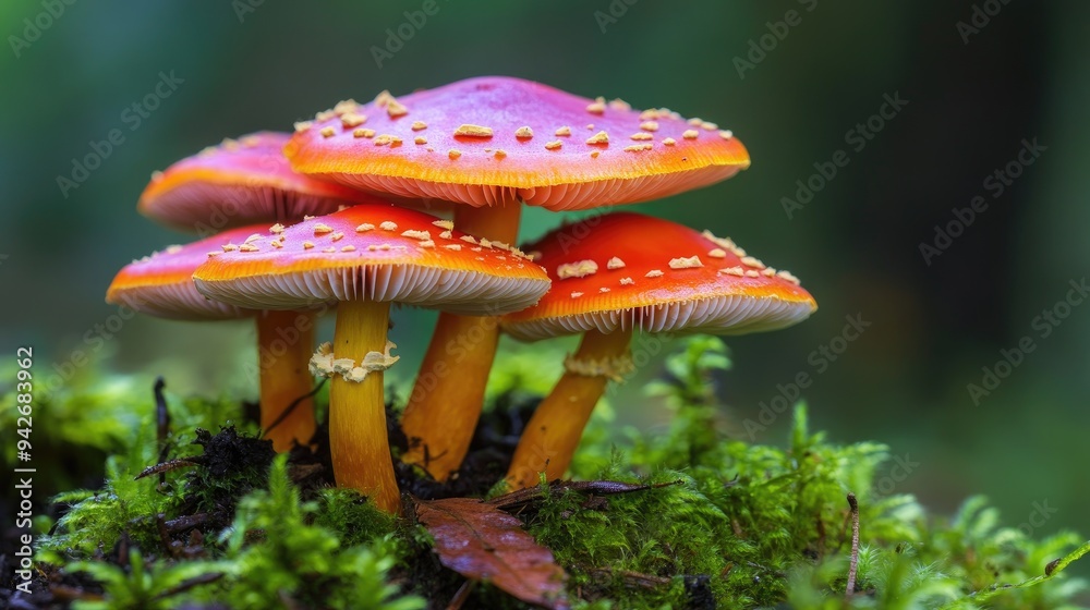 Fototapeta premium Inedible wood mushrooms poisonous. Generative AI