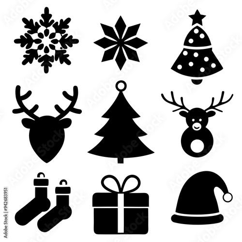 Christmas icons set  silhouette vector