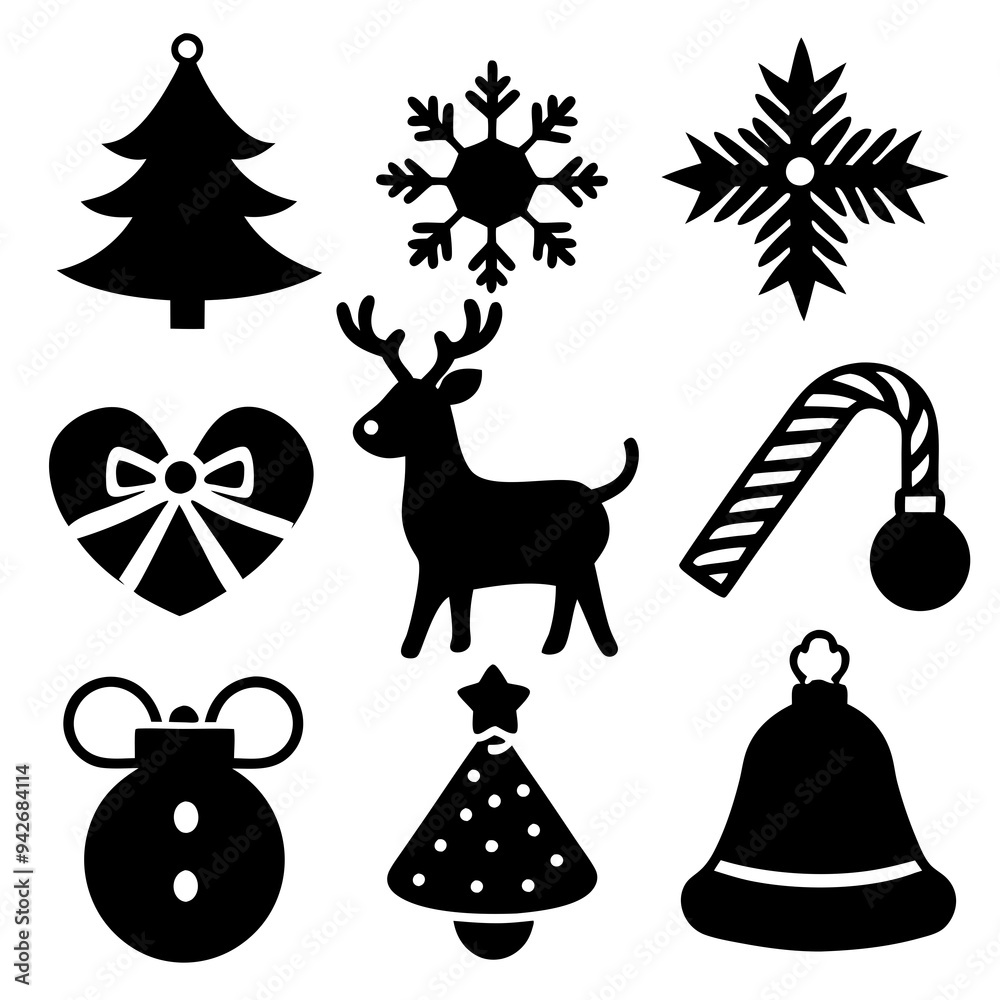 Fototapeta premium Christmas icons set silhouette vector