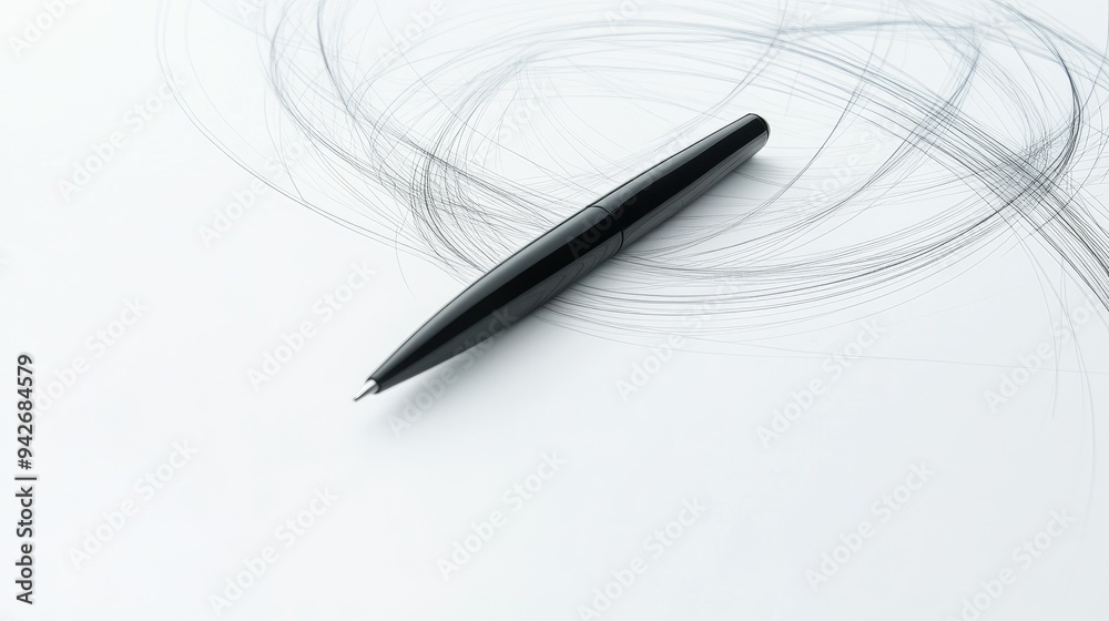 Naklejka premium Intertwining lines forming a pen and notebook in a simple, modern style, conveying the concept of writing and organization on a white background.