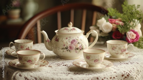 Elegant Tea Set with Floral Motifs