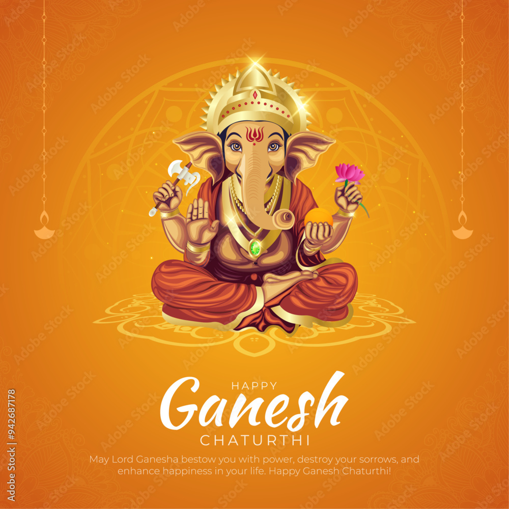 custom made wallpaper toronto digitalHappy Ganesh Chaturthi Post and Greeting Card. Birthday Celebration of Lord Ganesh Banner and Poster with Text Vector Illustration