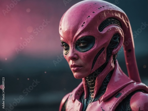 Pink alien woman Concept of science fiction, fantasy. photo