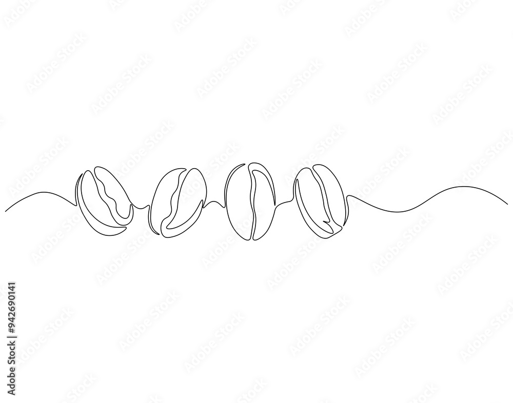 Obraz premium Continuous one line drawing of coffee beans. One line drawing illustration of roasted coffee beans. International coffee day concept line art. Editable outline