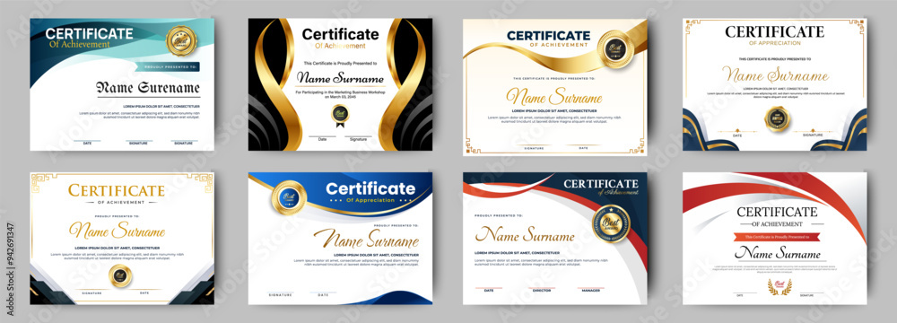 Certificates of appreciation template design with luxury badge. For award, business, and education needs. Diploma vector template Certificates of appreciation template design with luxury badge. For award, business, and education needs. Diploma vector template