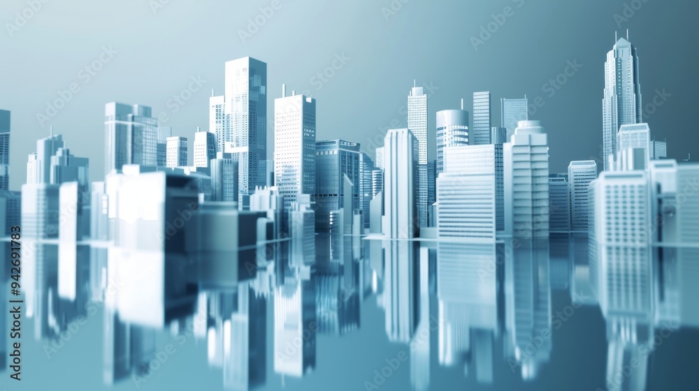 City skyline layout with skyscrapers in 3D, copy space, covering all objects, deep depth of field. City skyline layout with skyscrapers in 3D, copy space, covering all objects, deep depth of field.