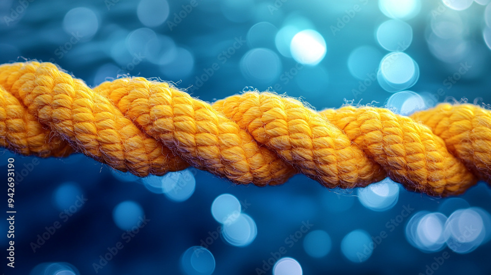 taut rope, symbolizing tension, strength, and teamwork. The blurred ...