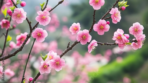 Pink Blossoms, Tree, Garden. Generative AI