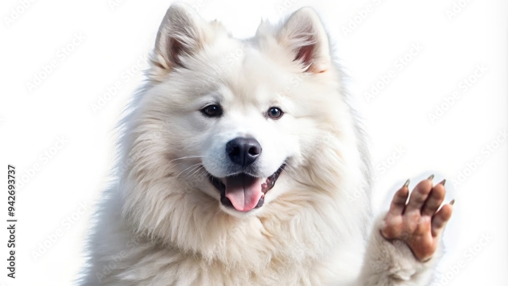Fototapeta premium A Smiling White Dog Waving With Its Paw